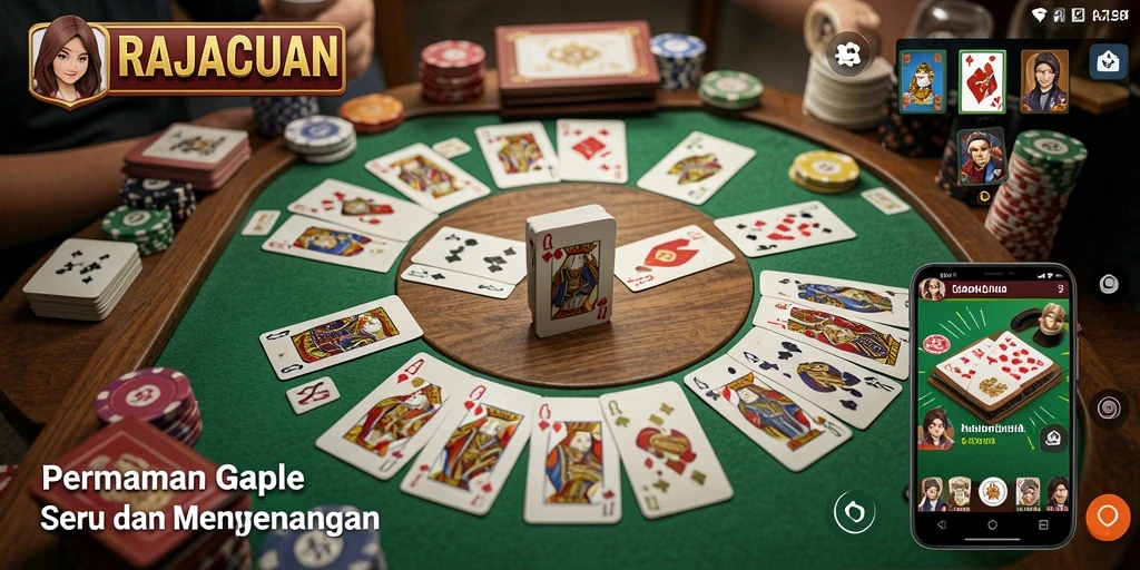 Screenshot gameplay RAJACUAN menampilkan aksi seru permainan Gaple.