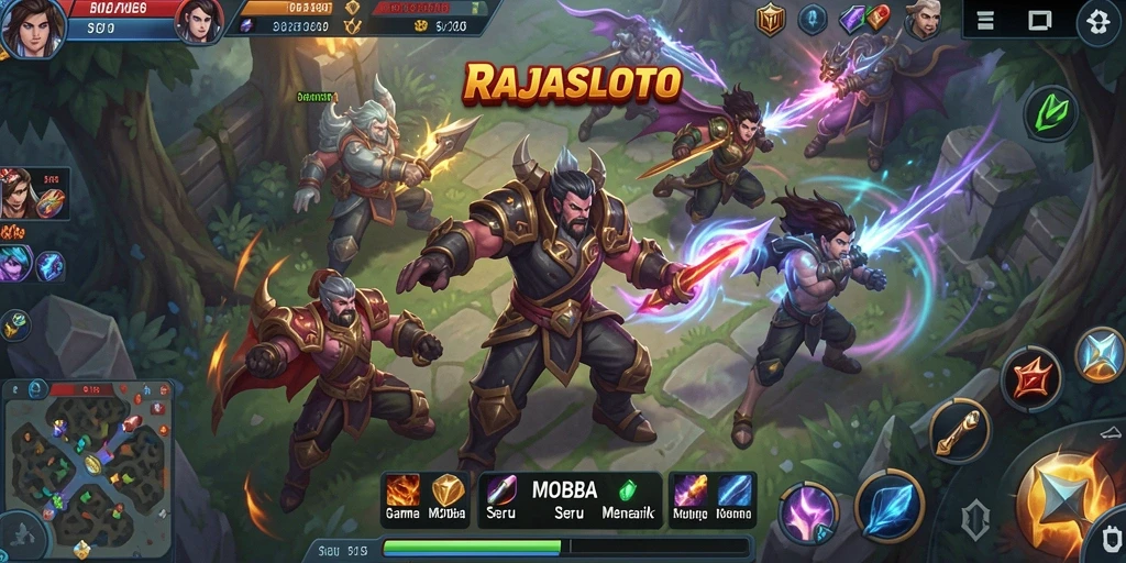 Gameplay seru RAJASLOTO dengan aksi MOBA yang mendebarkan.
