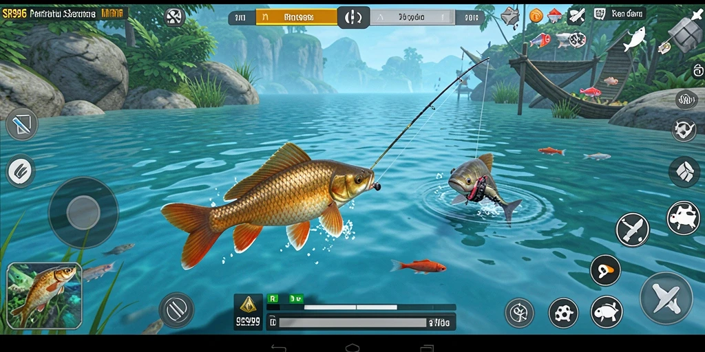 Tampilan gameplay SR996 dengan suasana memancing yang menenangkan.